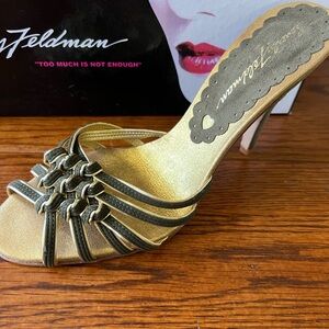 Beverly Feldman Khaki Gold slide New Orig $225